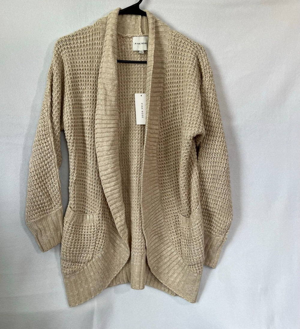 Pink Rose Juniors Oatmeal Tan Ditsy Dream Open Cardigan Size S Long Sleeve